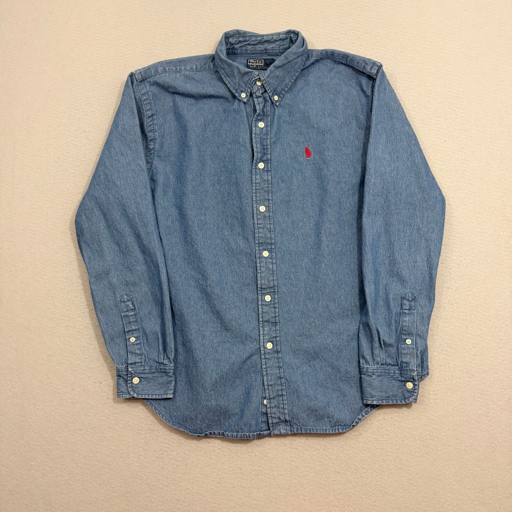 Vintage Polo Ralph Lauren Denim Shirt Mens Large Blue Jean Long Sleeve Pony Logo